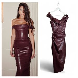 House of CB Burgundy Off-Shoulder Dress